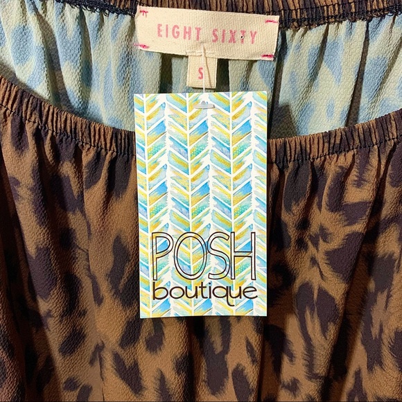 POSH BOUTIQUE BROWN BLACK RUFFLED LEOPARD PRINT BLOUSE NEW WITH TAG - Picture 2 of 12